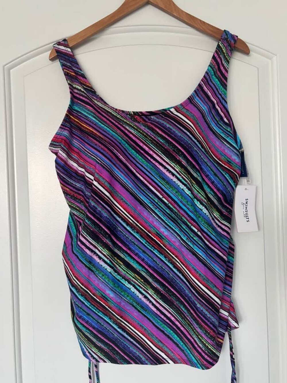 Swimsuits For All Women's Size 22 Tankini Top NWT Diagonal Multicolor Stripe